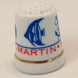 St Martin - St.Maarten, Souvenir Porcelain Nautical White/Blue Thimble Gold Band